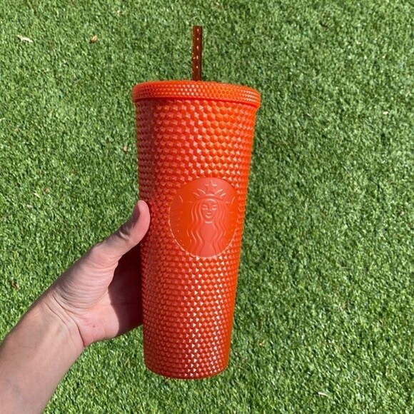 NEW Starbucks 24oz Venti Studded Orange Bling Cup Tumbler Cold Drink - Picture 1 of 4